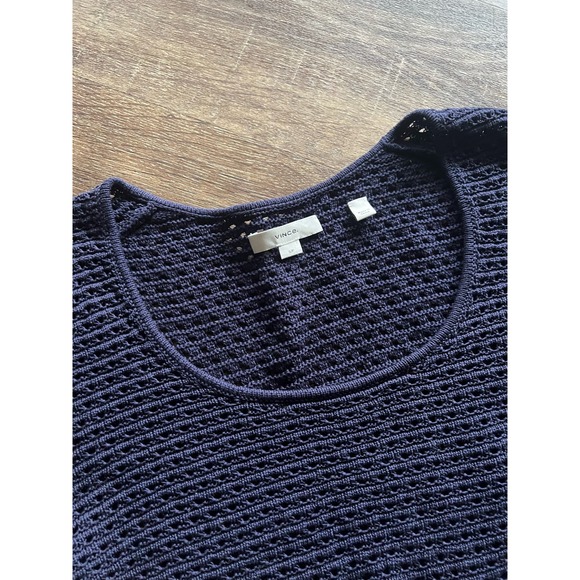 Vince Navy Blue Textured Scoop Neck Top Size Small - Picture 6 of 8